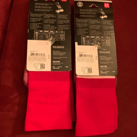 Under Armour UA Unrivaled Men's Crew Socks Gray Sz L Red . Set of 2 - Picture 2 of 3